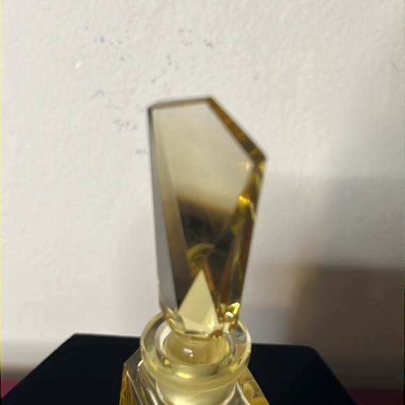 Art Deco Czechoslovakia Yellow Floral Vaseline Glowy Glass Perfume Bottle Dauber - Picture 10 of 15